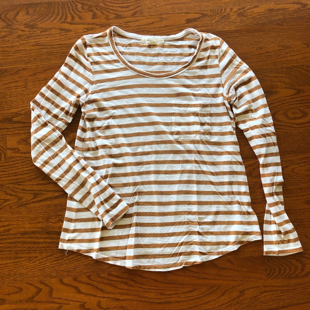 Mustard & White Striped Tee with a Front Pocket